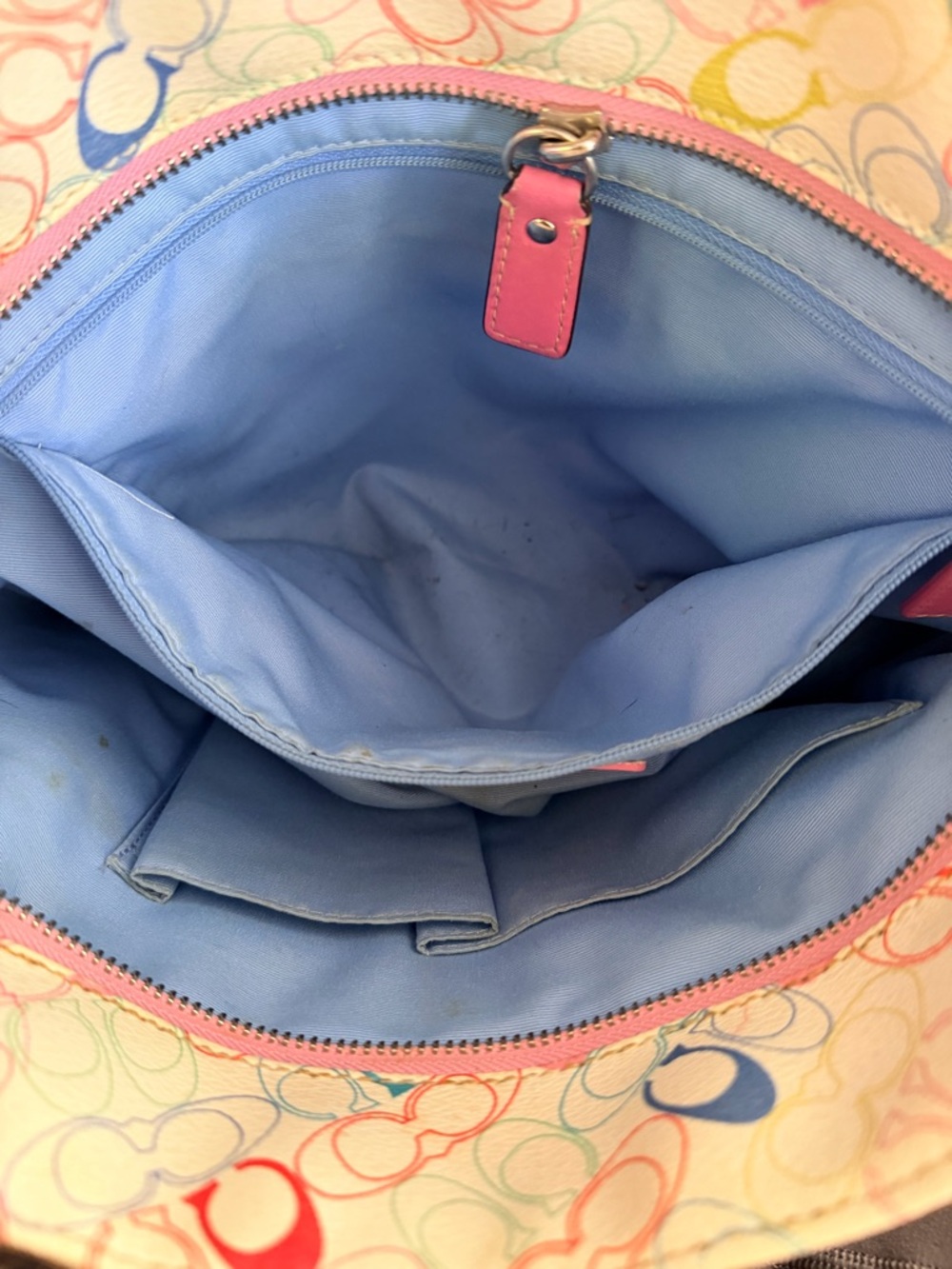 Coach Multicolor Signature Canvas Tote with Pink Trim - Picture 7 of 9